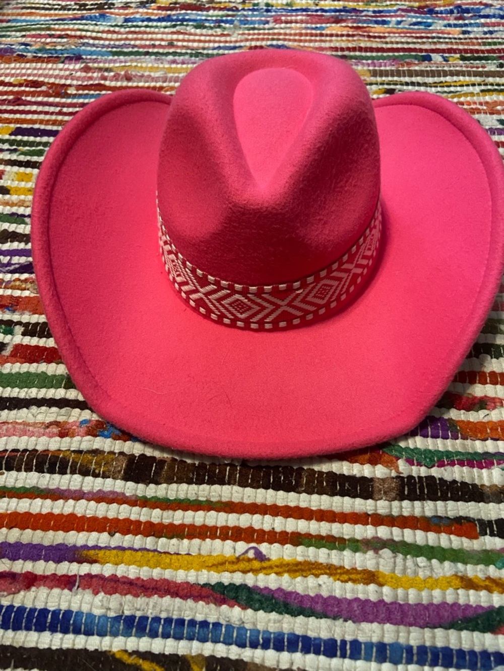 Pink Felt Cowgirl Hat with Patterned Band
